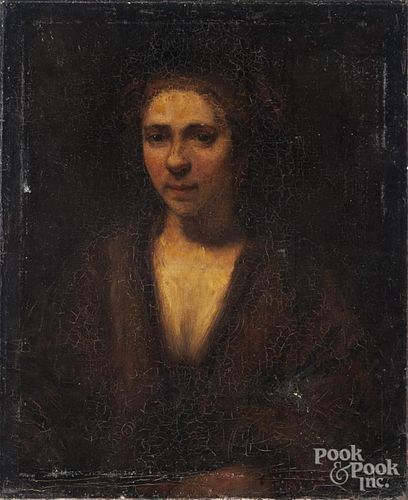 Bertha de Hellebranth (American 20th c.), oil on canvas portrait, after Rembrandt, signed lower left