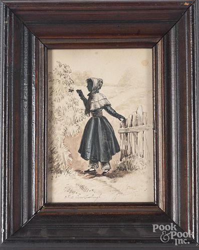 Watercolor portrait of Miss Doris Linebaugh, 19th c., signed J. H. Whitcomb, 7 1/4'' x 5''.
