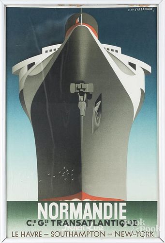 Travel poster for the French Line Normandie, 36'' x 24''.