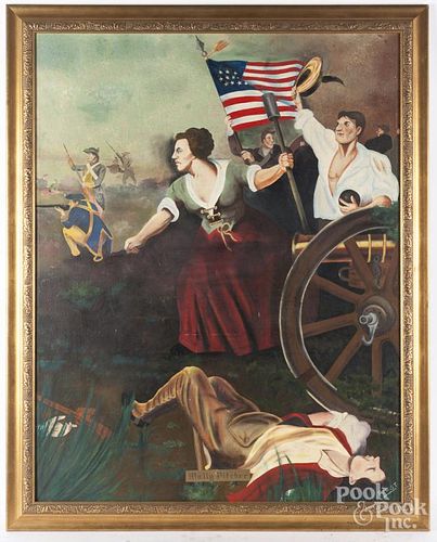 Oil on canvas illustration of Molly Pitcher, 20th c., signed Faust, 48'' x 38''.