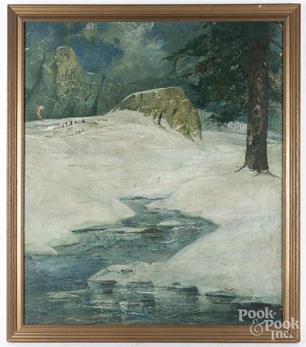 Oil on canvas winter landscape, signed Muller, 48'' x 41''.