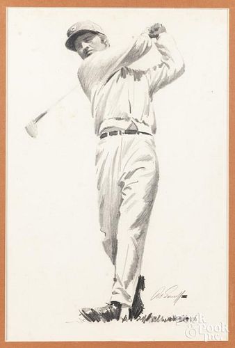 Arthur Sarnoff (American 1912-2000), charcoal drawing of a golfer, signed lower right, 18'' x 22''.