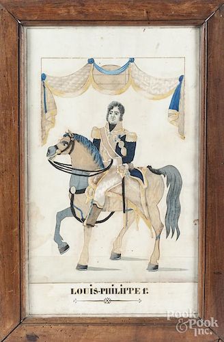 Watercolor and cutwork picture of Louis Philippe, 19th c., 14'' x 8''.