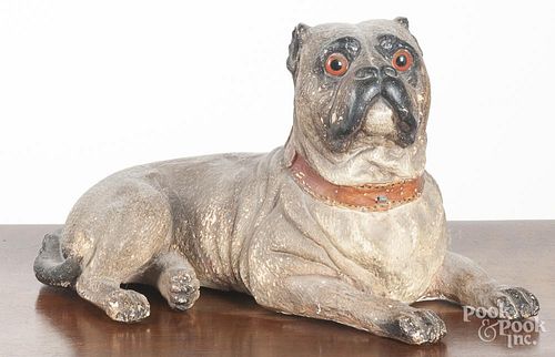 Painted plaster bulldog, 9'' x 16''.