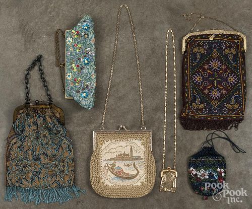 Six purses, to include Victorian beaded examples.