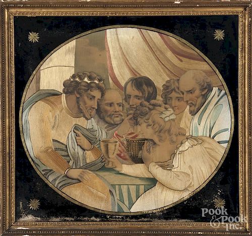 Silkwork picture of the Last Supper, 19th c., 16 1/2'' x 18 1/2''.