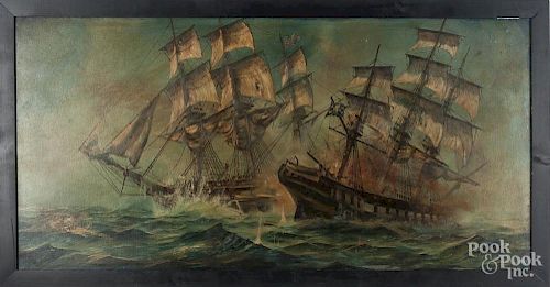 Lloyd Garrison (American 20th c.), oil on canvas naval engagement, signed lower right and dated '68