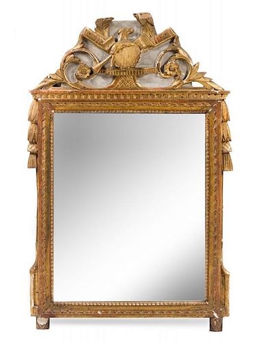 A Louis XVI Giltwood Mirror Height 34 3/4 x width 22 inches.