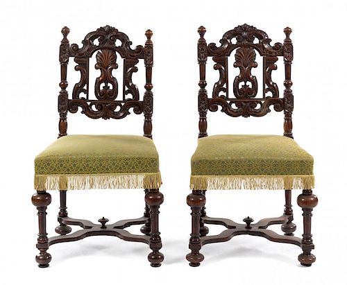 A Pair of William and Mary Style Side Chairs Height 39 1/2 inches.