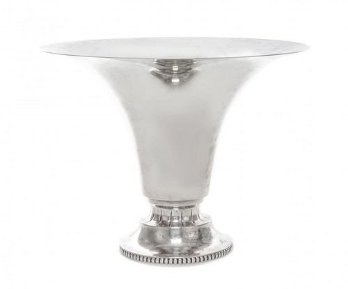 An American Silver Trumpet Vase, Towle Silversmiths, Newburyport, MA, having a flared mouth, raised on a domed circular foot