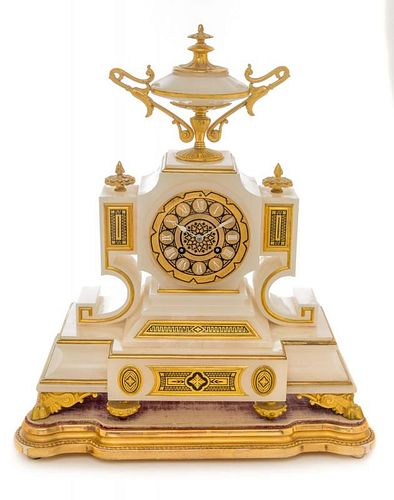 A Gilt Bronze Mounted Onyx Mantel Clock Height 17 1/2 inches.