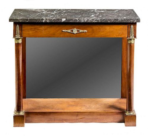 An Empire Gilt Bronze Mounted Mahogany Pier Table Height 32 x width 35 1/2 x depth 13 inches.