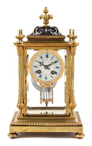 A French Gilt Bronze and Champleve Mantel Clock Height 14 1/2 inches.