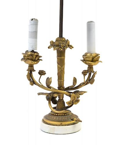 A French Gilt Bronze and Marble Two-Light Candelabrum Height 24 inches.