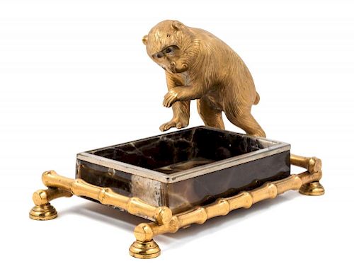 A Continental Gilt Bronze Mounted Hardstone Vide Poche Height 5 3/4 x width 5 3/8 inches.