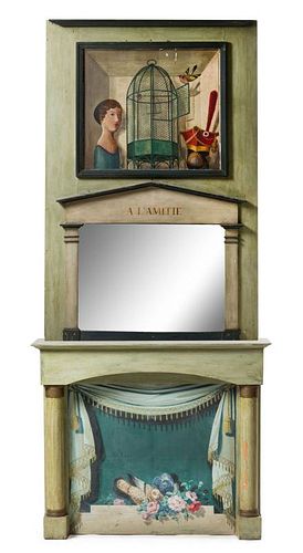An Italian Painted Mantel Height 104 x width 46 1/2 x depth 13 3/4 inches.