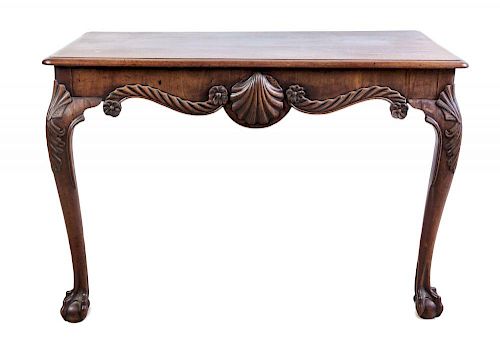 A Pair of George II Mahogany Console Tables Height 30 1/4 x width 44 x depth 22 3/4 inches.