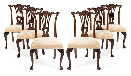 A Set of Six George III Mahogany Side Chairs Height 37 inches.