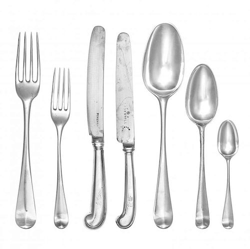 A George III Silver Flatware Service, Paul Callard and Others, London, 1761-2, Old English Tipt pattern, comprising: 12 dinne