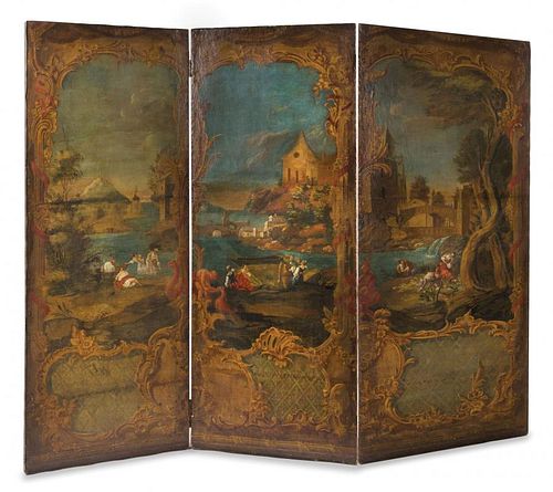 A Continental Three-Panel Floor Screen Height 76 1/2 inches.