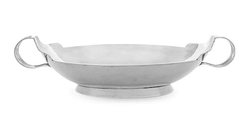 A German Silver Center Bowl, Bruckmann & Sohne, Heilbronn, 20th Century, of elongated oval form, having strapwork handles and