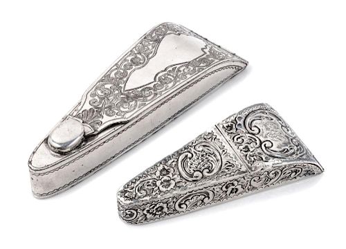A Victorian Silver Scissors Case Length of first 4 5/8 inches.