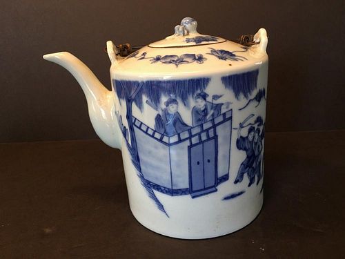 OLD Chinese Blue and White Large Teapot, Late 19th Century