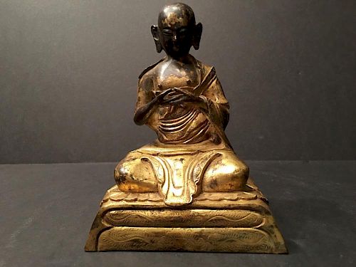 ANTIQUE Chinese Ming Gilt Bronze Buddha 8" H, Ming.