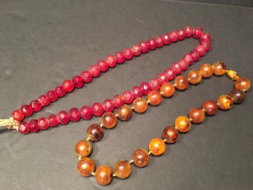 OLD Large Chinese Amber and Gemstone necklaces, 17" -21" long