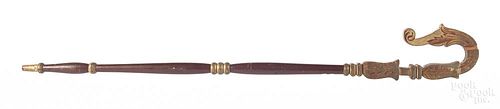 Painted wood lodge staff, late 19th c., 50'' l.