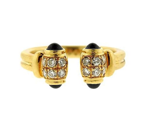 Cartier 18k Gold Diamond Blue Stone Open Cuff Ring