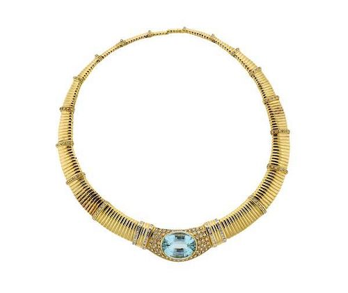 18k Gold Diamond Aquamarine Necklace
