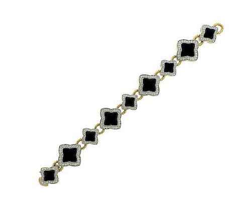David Yurman 18K Gold Onyx Diamond Bracelet