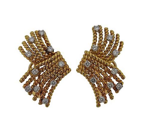 Tiffany &amp; Co Schlumberger Gold Diamond V Rope Earrings