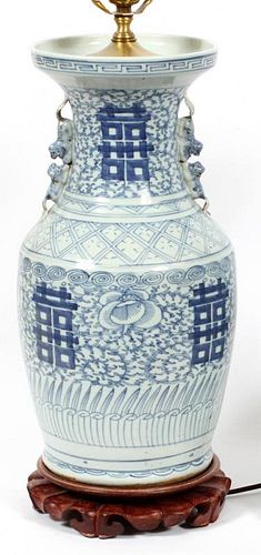 BLUE & WHITE CANTON PORCELAIN JAR NOW LAMP