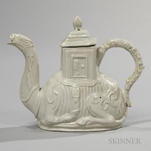 Staffordshire Salt-glazed Stoneware Camel Teapot and Cover