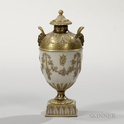 Wedgwood Gilded and Bronzed Queen's Ware Vase and Cover