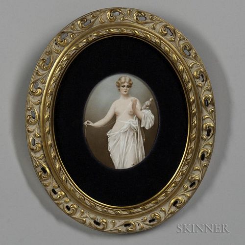 Continental Oval Porcelain Plaque of a Draped Figure