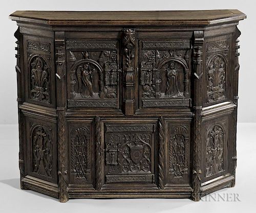 Belgian Gothic Revival Carved Walnut Cabinet