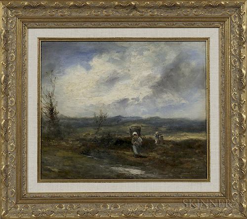 Attributed to David Cox the Elder (British, 1783-1859)      Peasants in a Sun-dappled Landscape