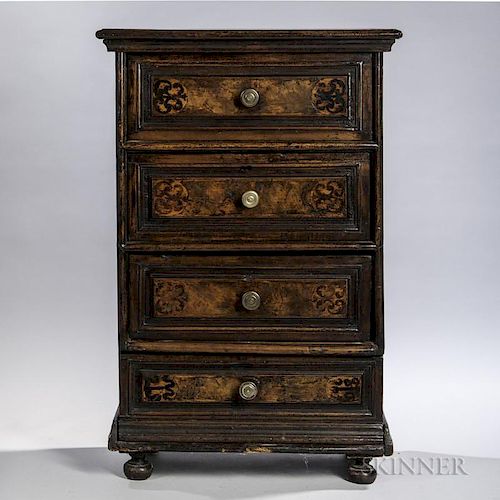 Continental Baroque-style Walnut Four-drawer Chest