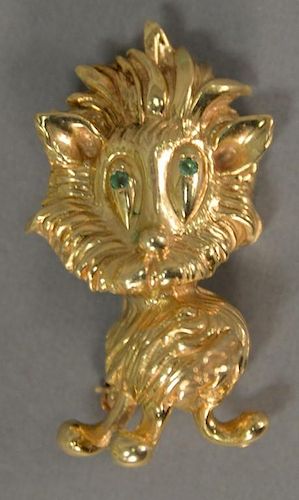 10K gold lion pin. lg. 1 1/2in., 15.2 grams