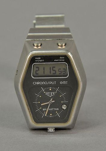 Heuer Chronosplit GMT Manhattan stainless mans wristwatch.
