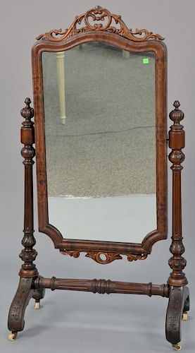 Mahogany cheval mirror. ht. 56in., wd. 29in.