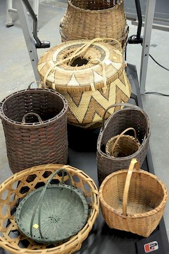 Group of eight various baskets. dia. 7in. to 20in. Provenance: Estate of Arthur C. Pinto, MD