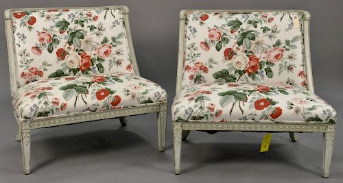 Pair of Louis XVI style custom chairs in green paint. ht. 32in., wd. 34in.