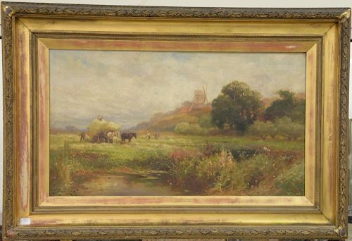 John Horace Hooper (1851-1906), oil on canvas, Haying Landscape with Windmill, signed lower left: J. Horace Hooper, 24" x 42"