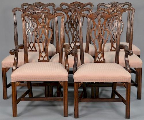 Set of eight Henredon Chippendale style dining chairs, two armchairs and six side chairs.