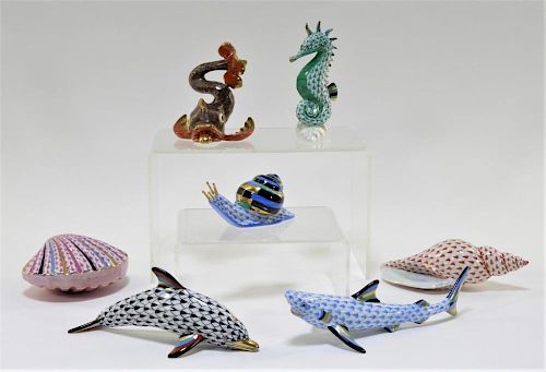 7 Herend Porcelain Fishnet Animal Figures