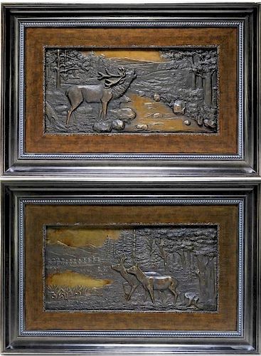 PR American Bronze Relief Deer & Moose Plaques